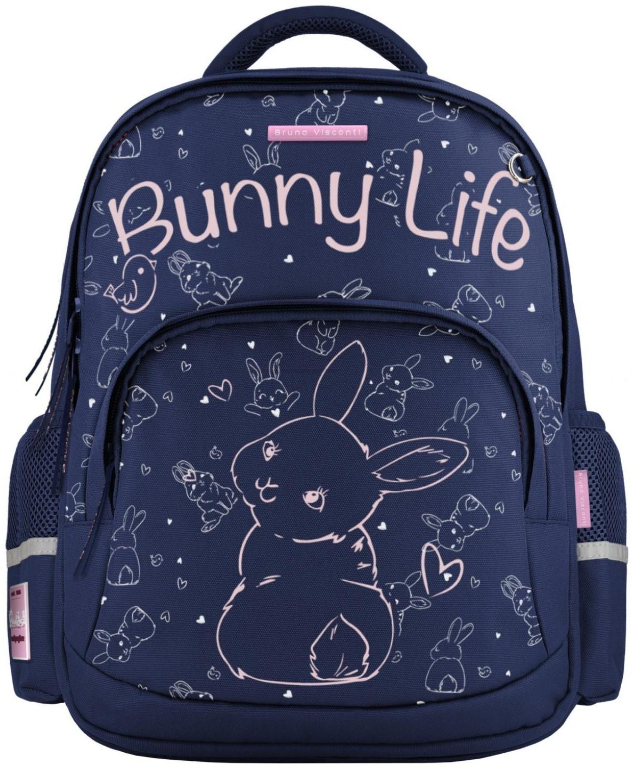Рюкзак школьный 40 х 30 х 19 см, эргономичная спинка, Bruno Visconti 12-002 + пенал, BUNNY LIFE, синий