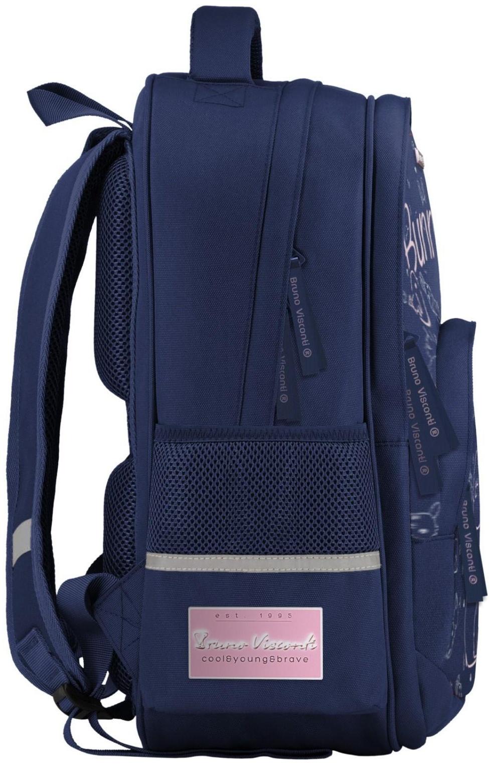 Рюкзак школьный 40 х 30 х 19 см, эргономичная спинка, Bruno Visconti 12-002 + пенал, BUNNY LIFE, синий
