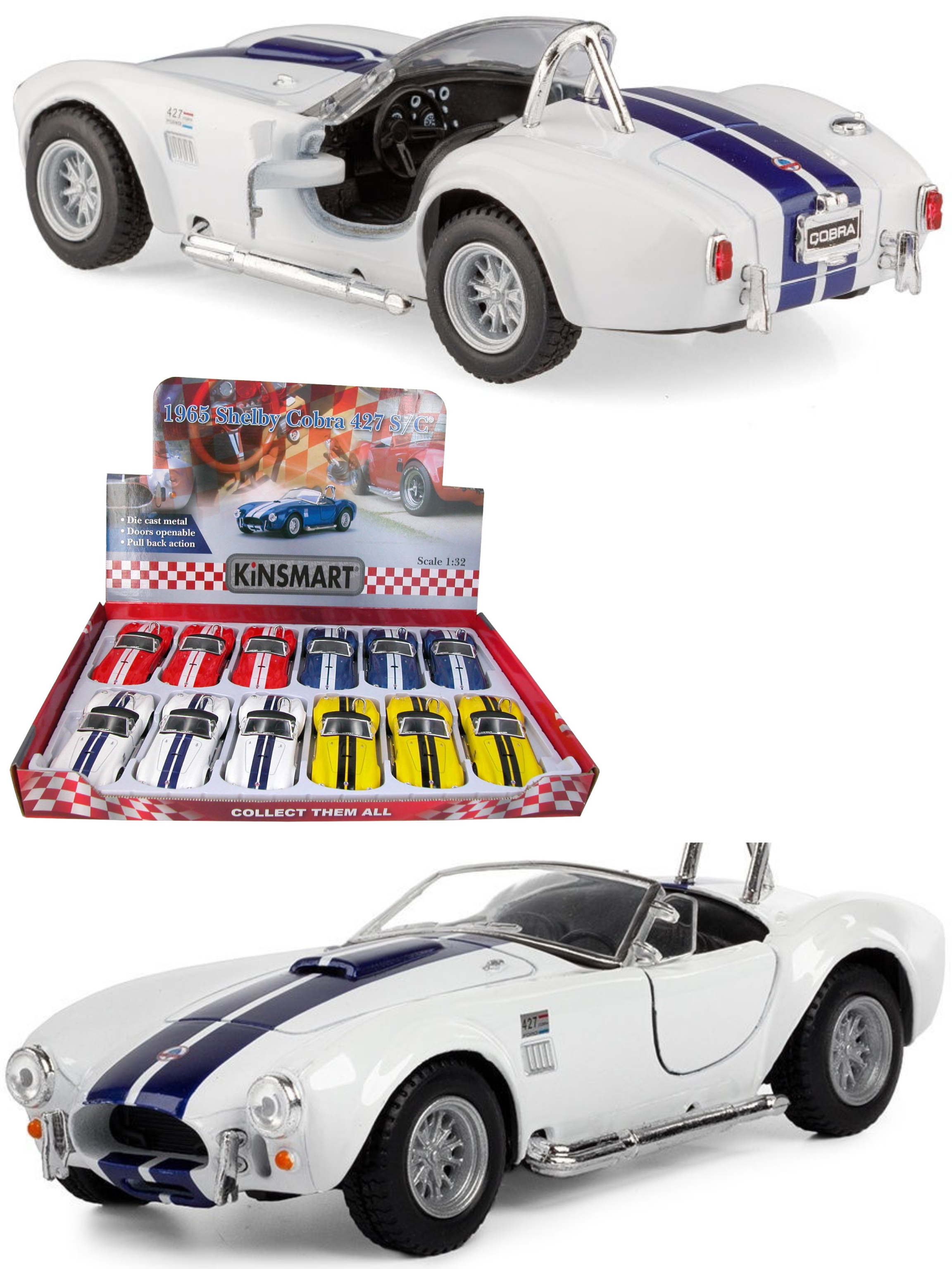 Машинка металлическая Kinsmart 1:32 «1965 Shelby Cobra 427 S/C» KT5322D инерционная / Белый