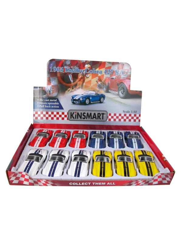 Машинка металлическая Kinsmart 1:32 «1965 Shelby Cobra 427 S/C» KT5322D инерционная / Желтый