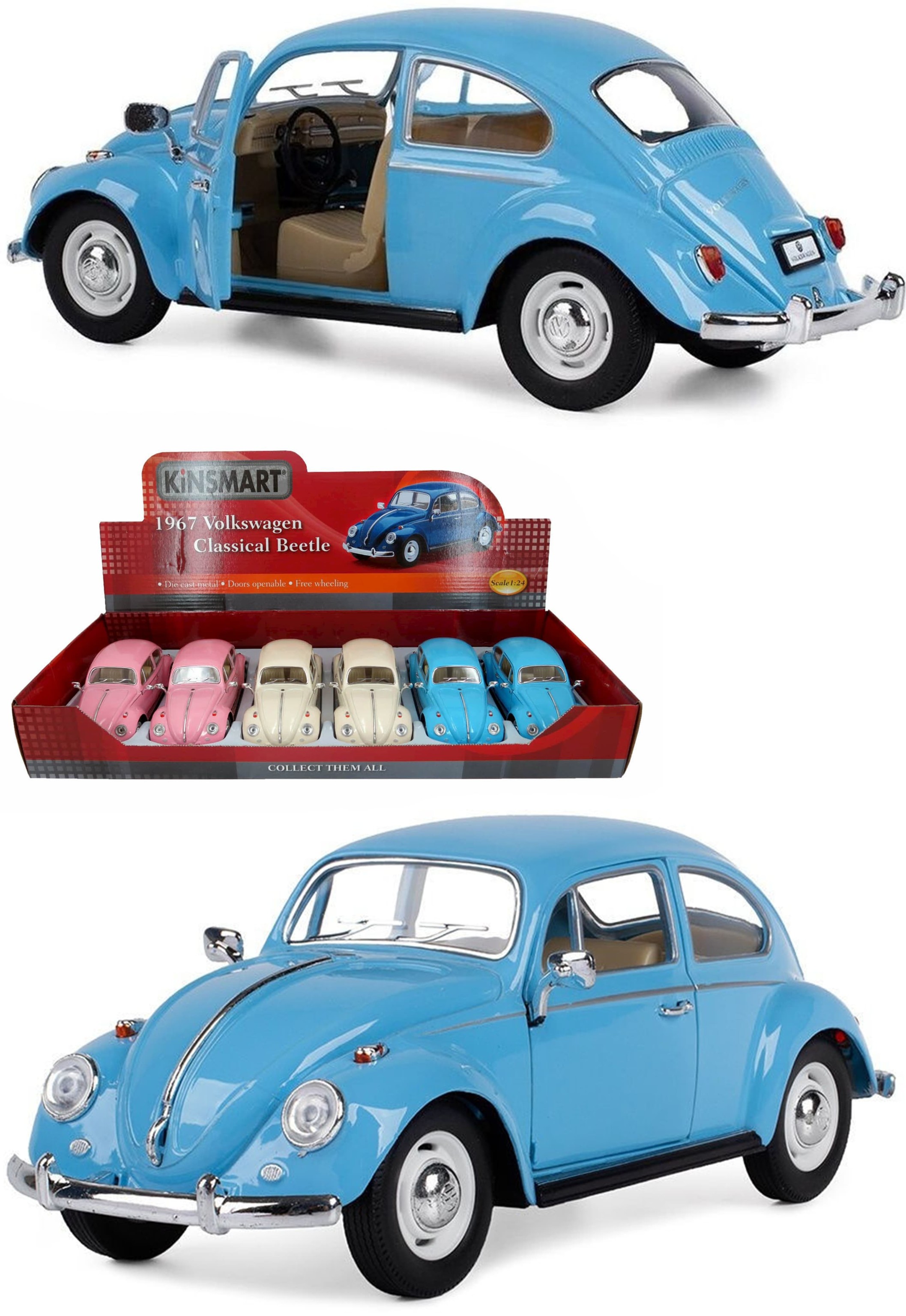 Металлическая машинка Kinsmart 1:24 «1967 Volkswagen Classical Beetle (Пастельные цвета)» KT7002DY инерционная / Голубой