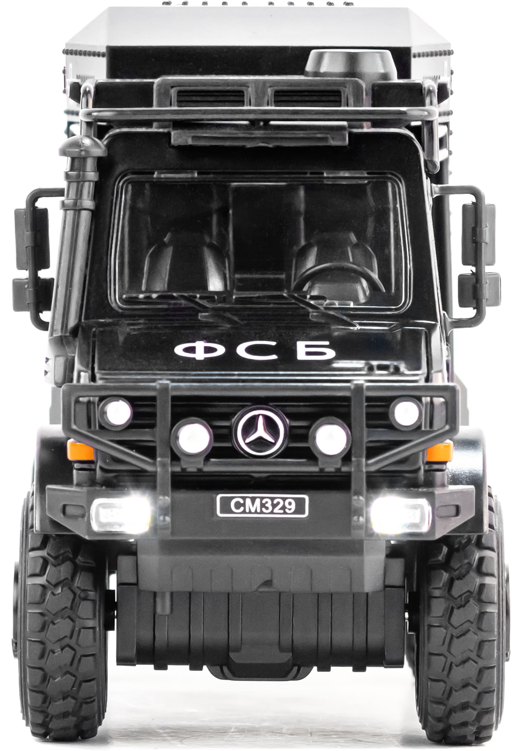 Металлическая машинка ChiMei Model 1:28 «Mercedes Unimog» CM329, 18 см., инерционная, свет, звук / ФСБ