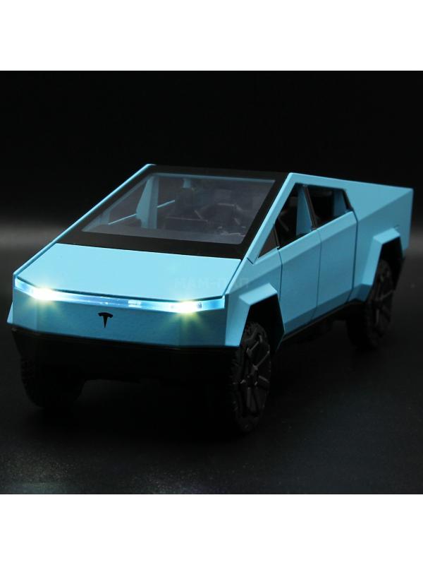 Металлическая машинка XHD 1:32 «Tesla Cybertruck» B3216, 16 см., инерционная, свет, звук / Голубой