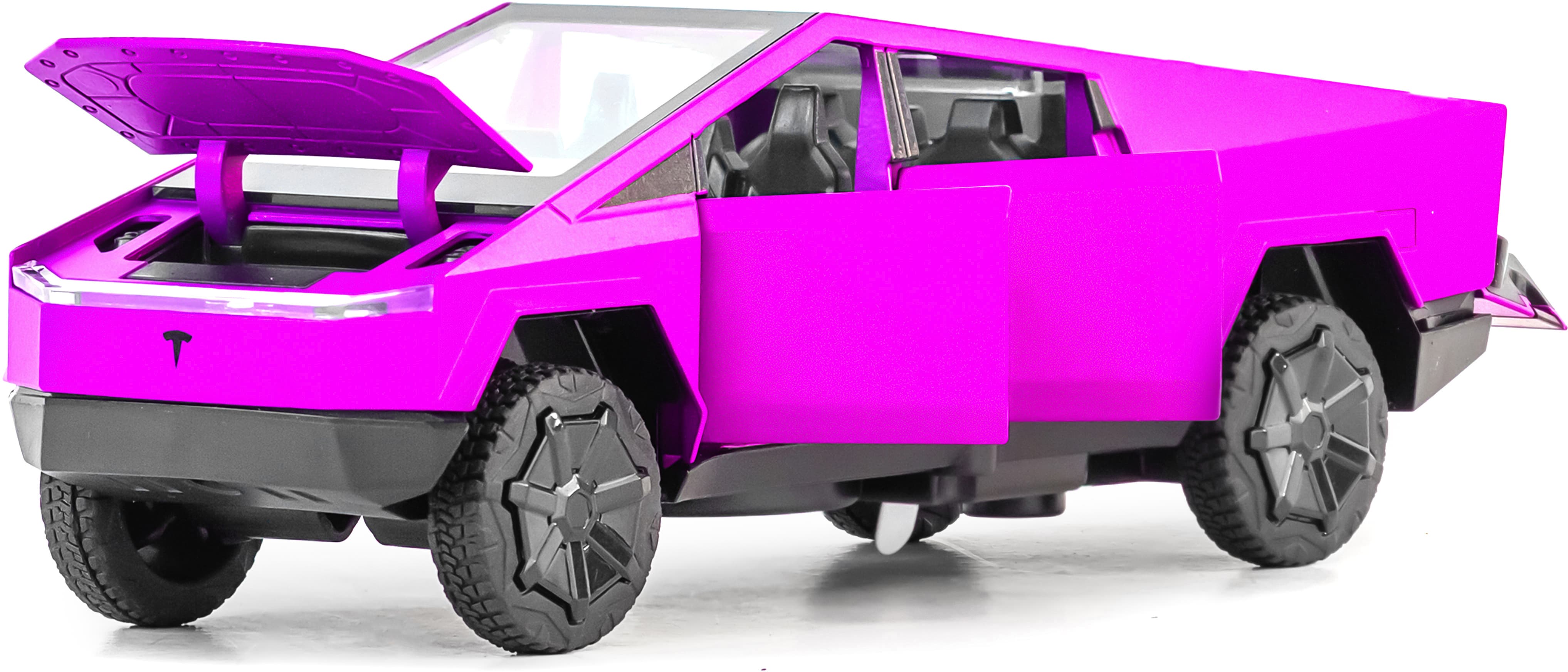 Металлическая машинка XHD 1:32 «Tesla Cybertruck» B3216, 16 см., инерционная, свет, звук / Розовый