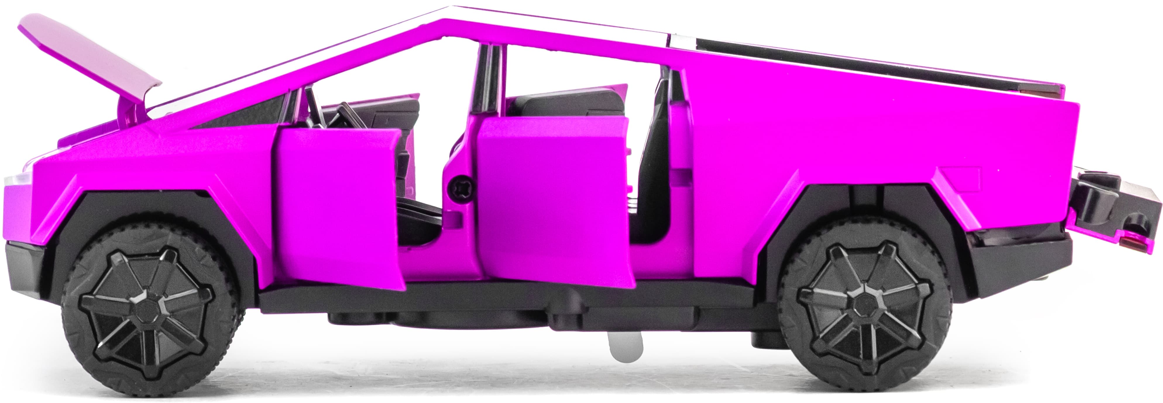 Металлическая машинка XHD 1:32 «Tesla Cybertruck» B3216, 16 см., инерционная, свет, звук / Розовый