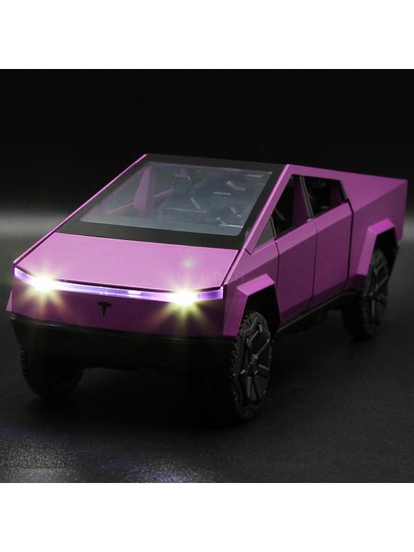 Металлическая машинка XHD 1:32 «Tesla Cybertruck» B3216, 16 см., инерционная, свет, звук / Розовый