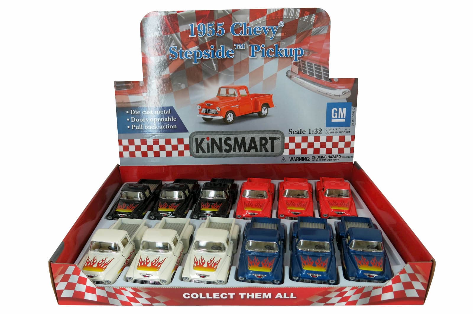 Металлическая машинка Kinsmart 1:32 «1955 Chevy Stepside Pick-up (С принтом)» KT5330DF, инерционная / Оранжевый