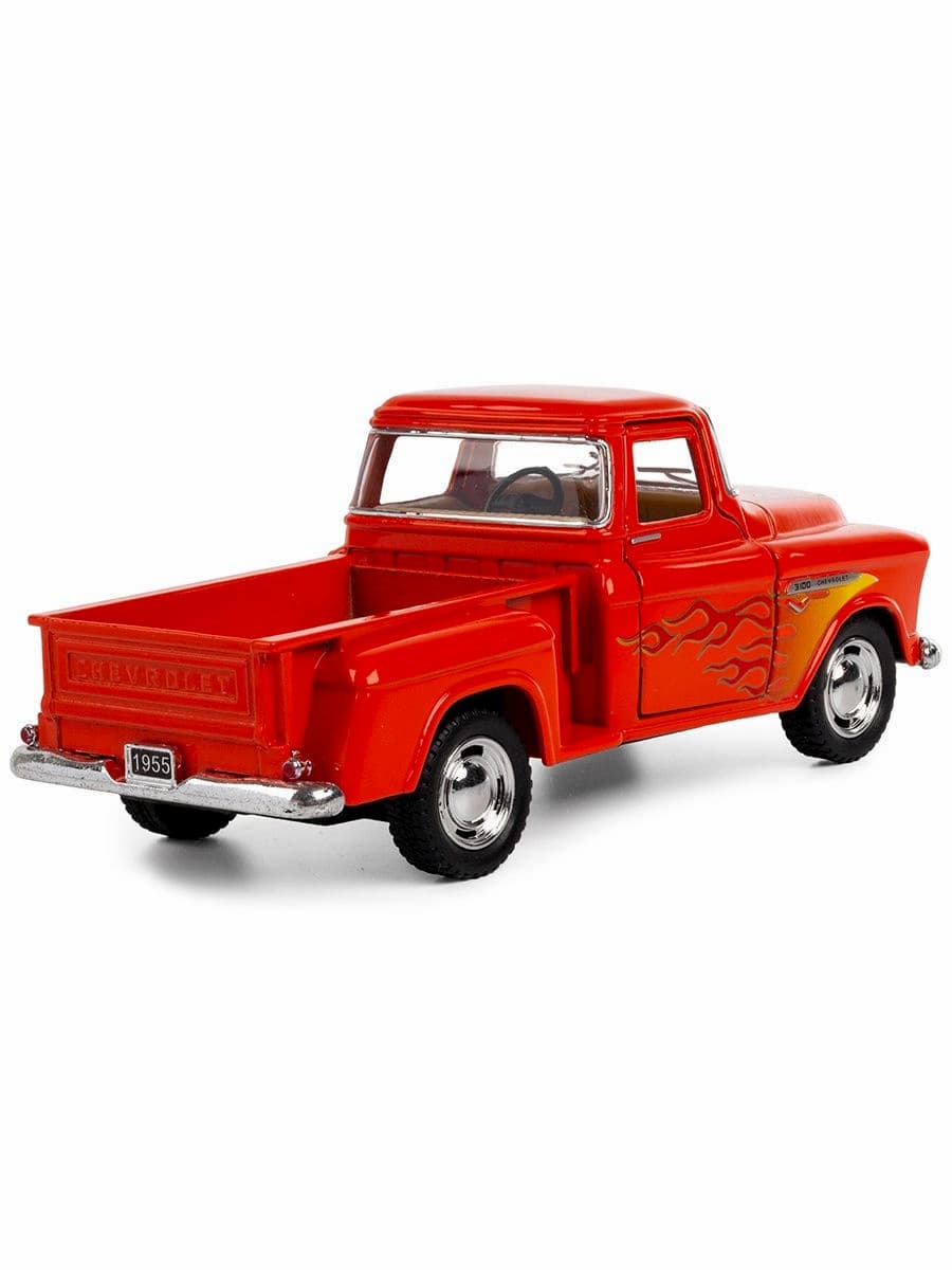 Металлическая машинка Kinsmart 1:32 «1955 Chevy Stepside Pick-up (С принтом)» KT5330DF, инерционная / Оранжевый