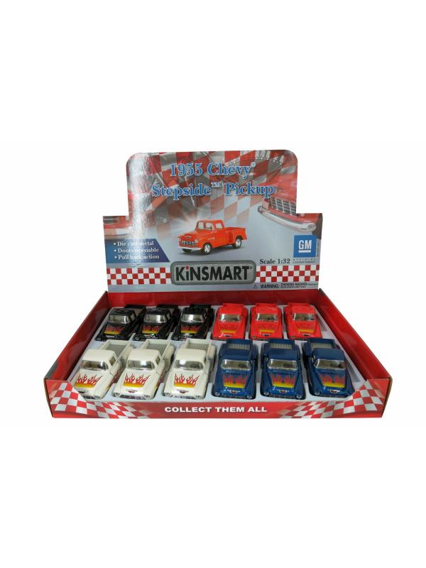 Металлическая машинка Kinsmart 1:32 «1955 Chevy Stepside Pick-up (С принтом)» KT5330DF, инерционная / Оранжевый