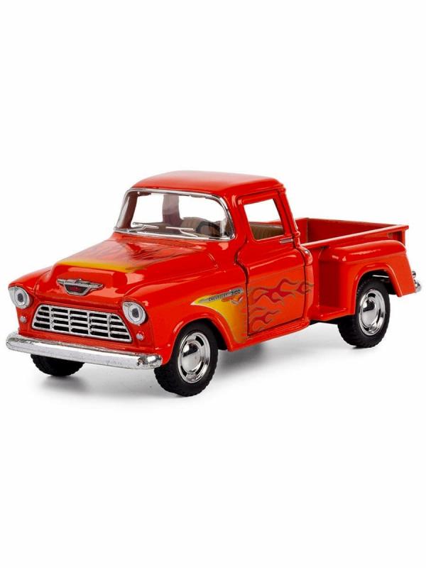 Металлическая машинка Kinsmart 1:32 «1955 Chevy Stepside Pick-up (С принтом)» KT5330DF, инерционная / Оранжевый