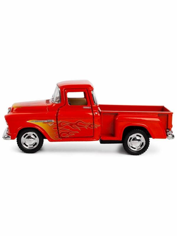 Металлическая машинка Kinsmart 1:32 «1955 Chevy Stepside Pick-up (С принтом)» KT5330DF, инерционная / Оранжевый