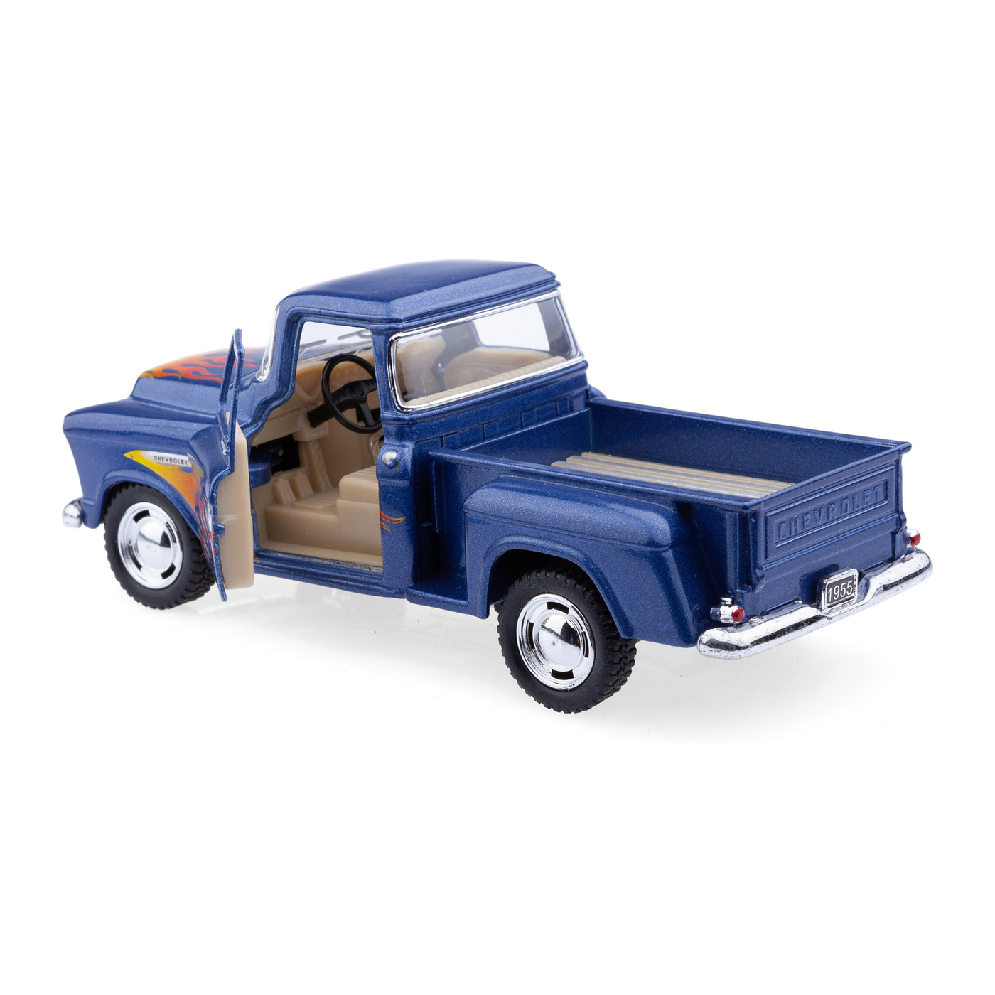 Металлическая машинка Kinsmart 1:32 «1955 Chevy Stepside Pick-up (С принтом)» KT5330DF, инерционная / Синий