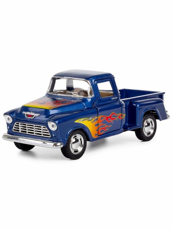 Металлическая машинка Kinsmart 1:32 «1955 Chevy Stepside Pick-up (С принтом)» KT5330DF, инерционная / Синий