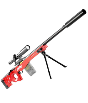 Автомат игрушечный AWM 130 см с прицелом, мягкими пулями и вылетающими гильзами, KB1222 RED / Красный