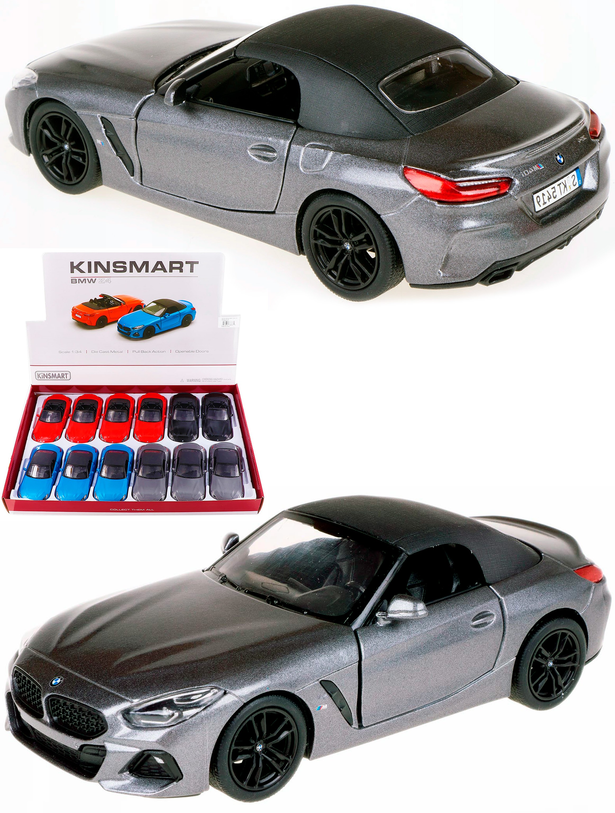 Металлическая машинка Kinsmart 1:34 «BMW Z4» KT5419D, инерционная / Серый