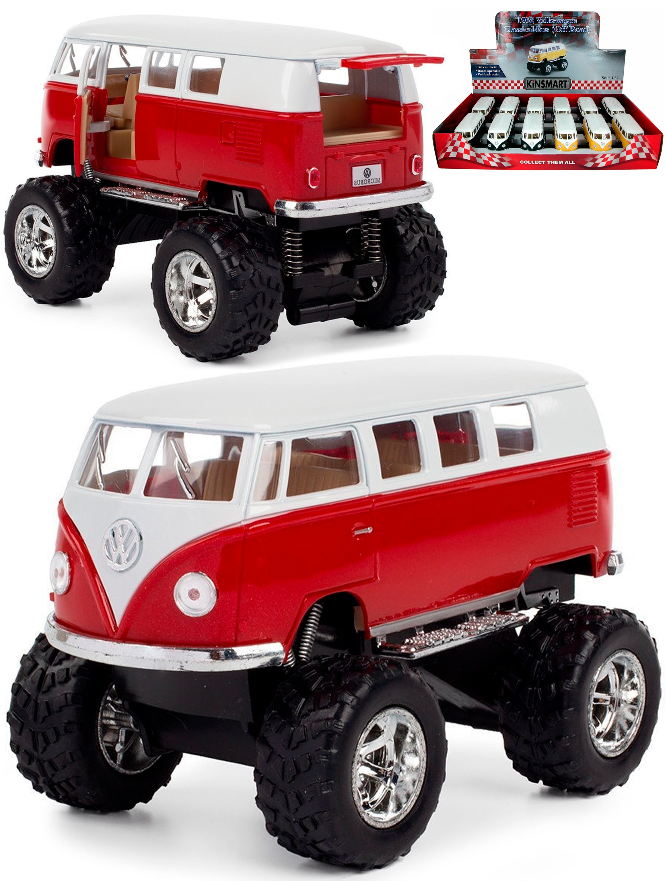 Металлическая машинка Kinsmart 1:32 «1962 Volkswagen Classical Bus (Off Road)» KT5060DB инерционная / Красный