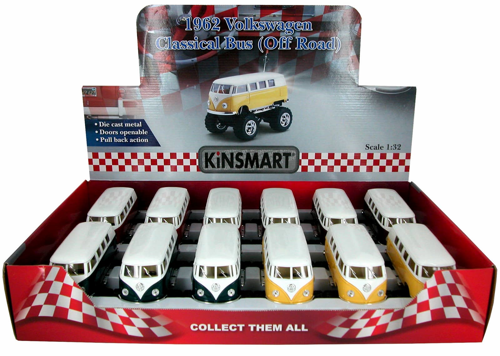 Металлическая машинка Kinsmart 1:32 «1962 Volkswagen Classical Bus (Off Road)» KT5060DB инерционная / Зеленый