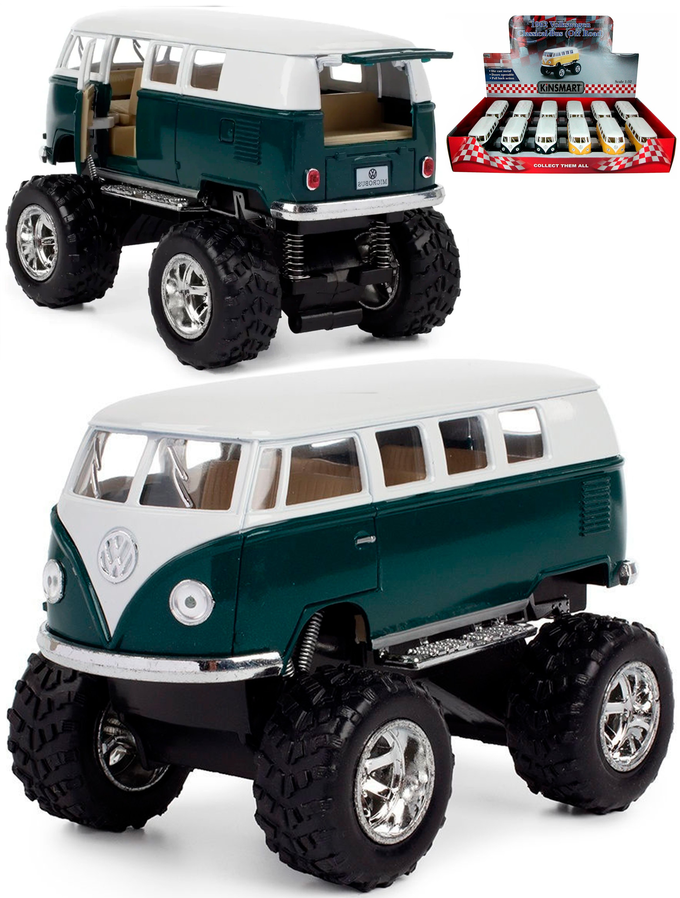 Металлическая машинка Kinsmart 1:32 «1962 Volkswagen Classical Bus (Off Road)» KT5060DB инерционная / Зеленый