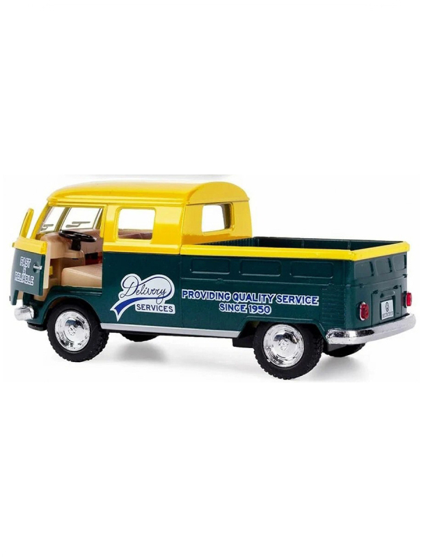 Металлическая машинка Kinsmart 1:34 «1963 Volkswagen Bus Double Cab Pickup (Delivery)» KT5396D инерционная / Желтый