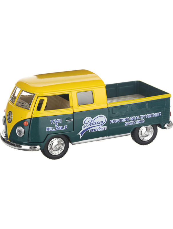 Металлическая машинка Kinsmart 1:34 «1963 Volkswagen Bus Double Cab Pickup (Delivery)» KT5396D инерционная / Желтый