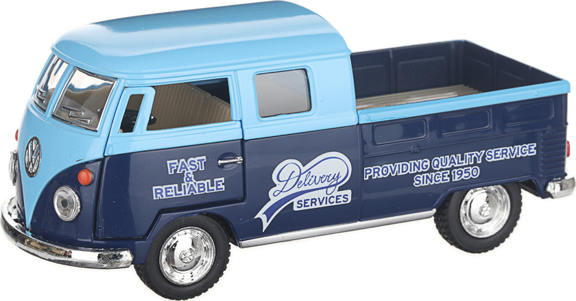 Металлическая машинка Kinsmart 1:34 «1963 Volkswagen Bus Double Cab Pickup (Delivery)» KT5396D инерционная / Голубой
