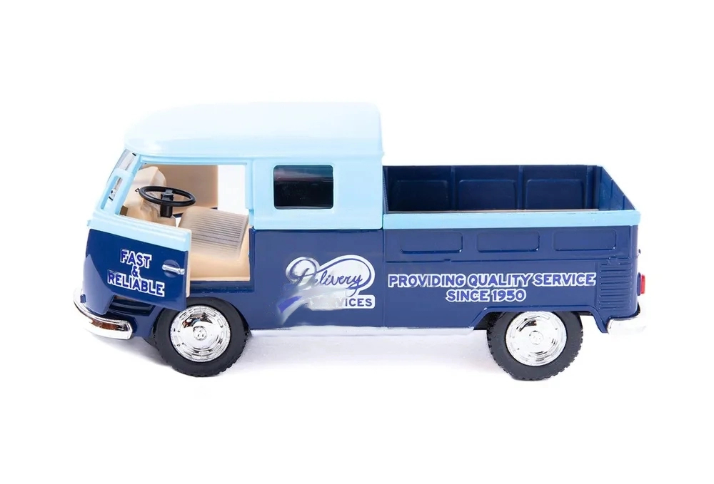 Металлическая машинка Kinsmart 1:34 «1963 Volkswagen Bus Double Cab Pickup (Delivery)» KT5396D инерционная / Голубой