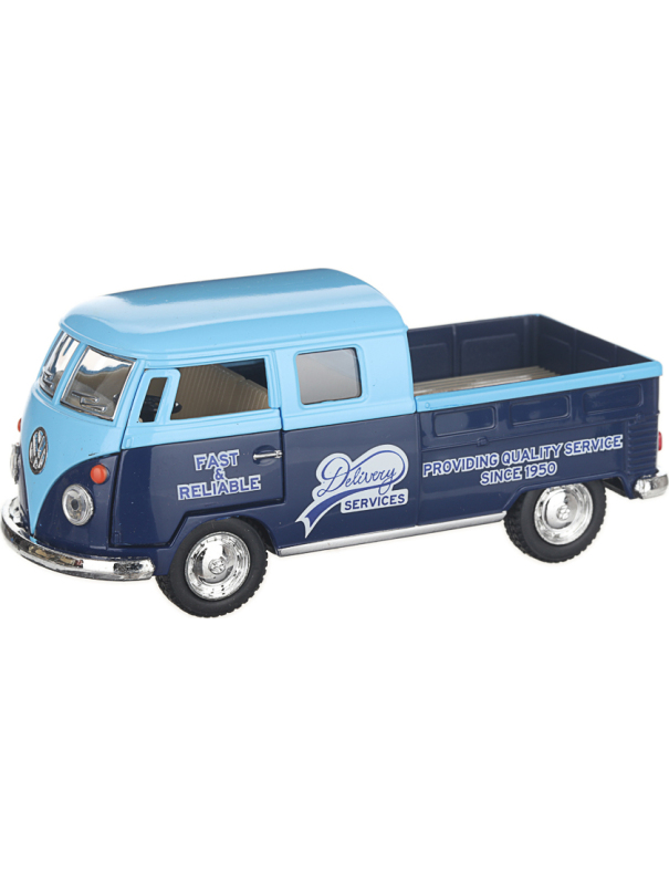 Металлическая машинка Kinsmart 1:34 «1963 Volkswagen Bus Double Cab Pickup (Delivery)» KT5396D инерционная / Голубой