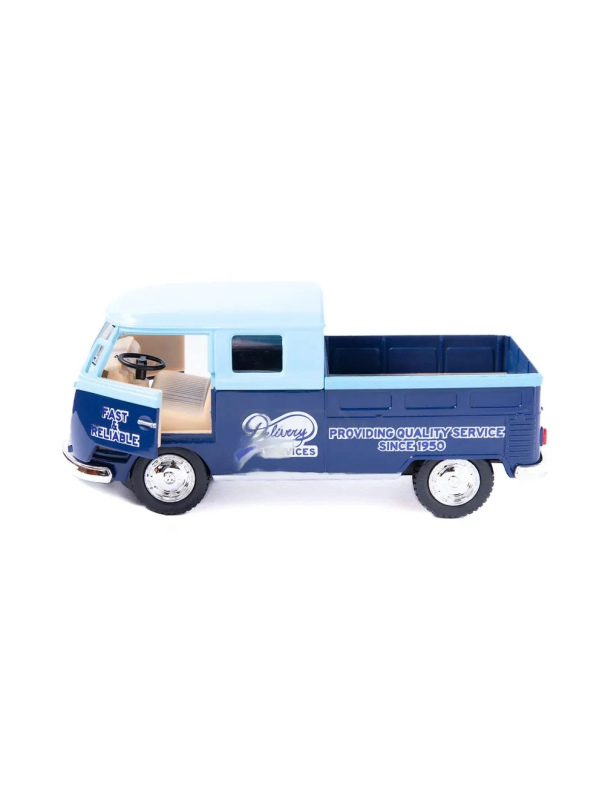 Металлическая машинка Kinsmart 1:34 «1963 Volkswagen Bus Double Cab Pickup (Delivery)» KT5396D инерционная / Голубой