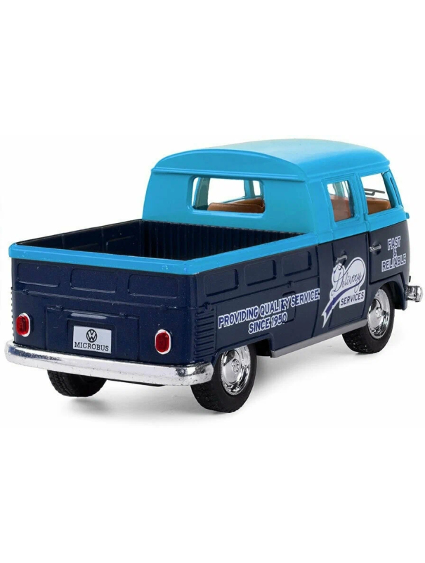 Металлическая машинка Kinsmart 1:34 «1963 Volkswagen Bus Double Cab Pickup (Delivery)» KT5396D инерционная / Голубой