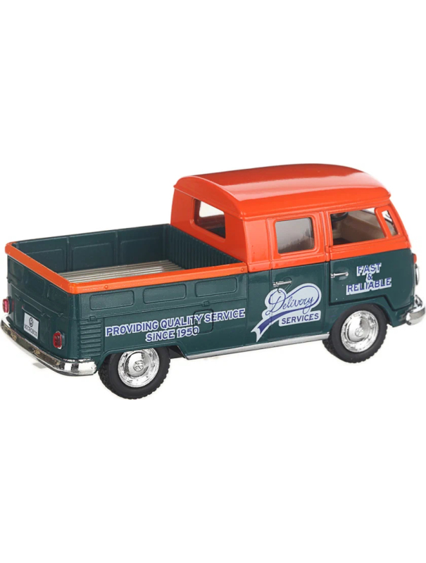Металлическая машинка Kinsmart 1:34 «1963 Volkswagen Bus Double Cab Pickup (Delivery)» KT5396D инерционная / Оранжевый