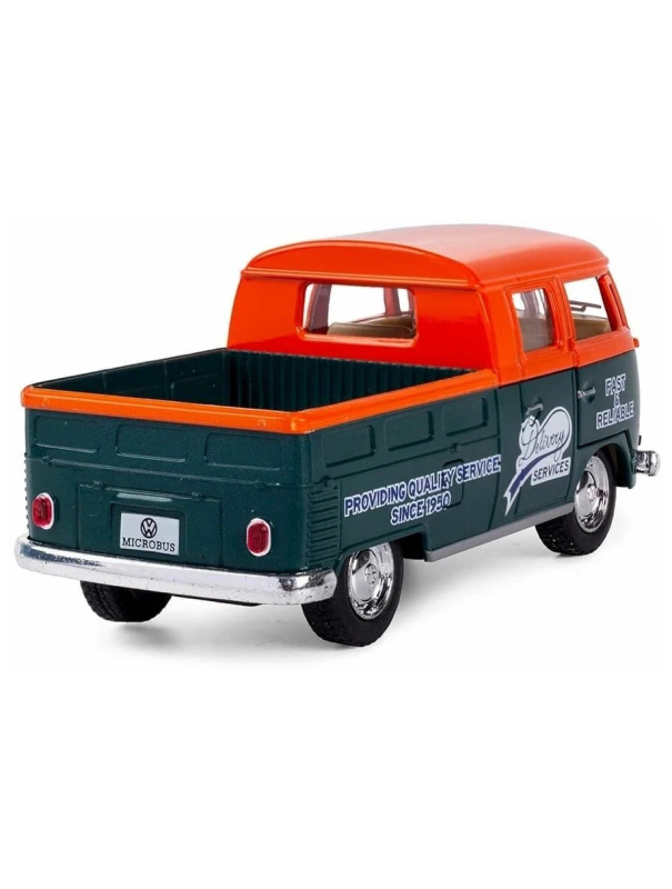 Металлическая машинка Kinsmart 1:34 «1963 Volkswagen Bus Double Cab Pickup (Delivery)» KT5396D инерционная / Оранжевый