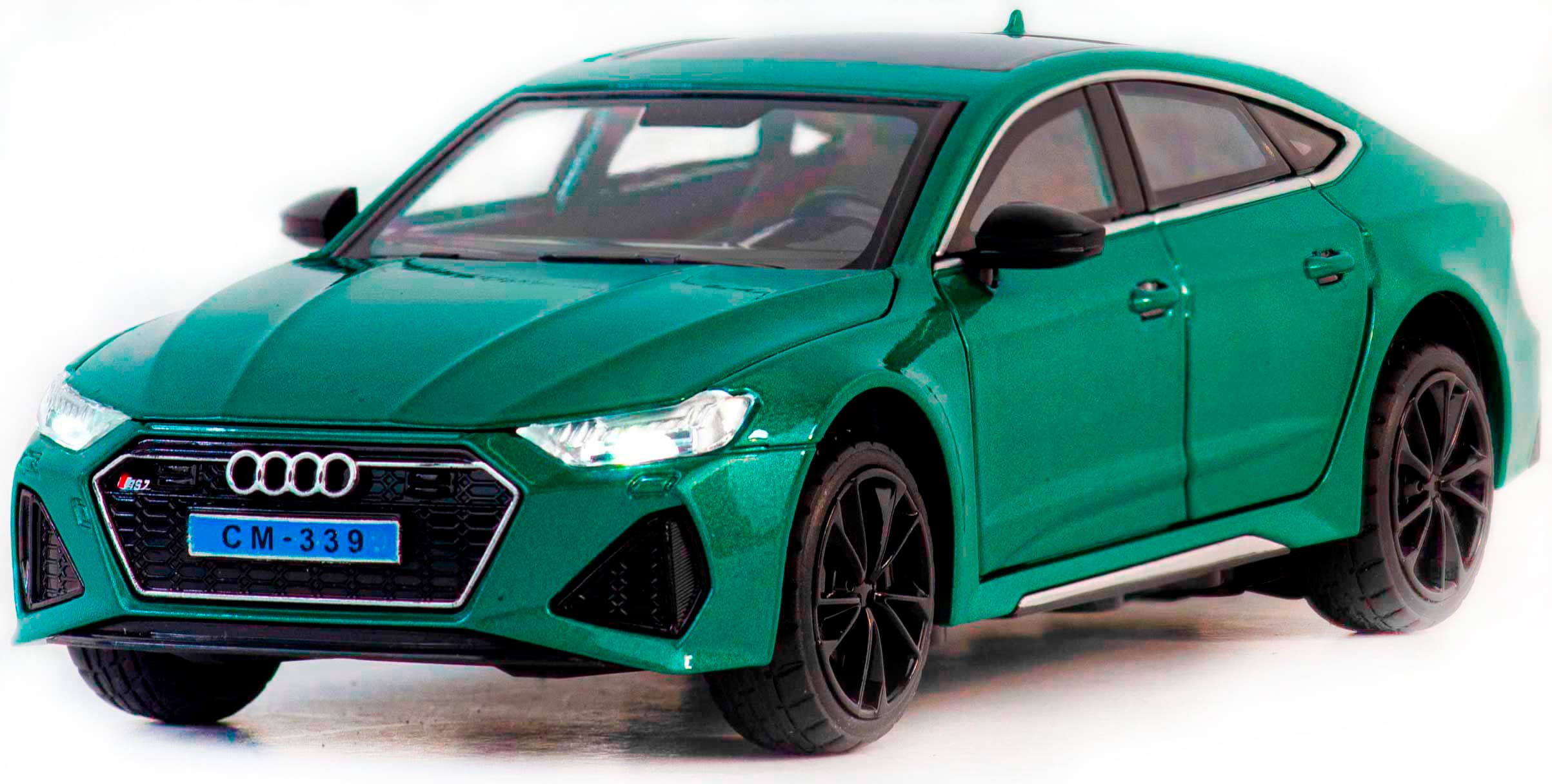 Металлическая машинка ChiMei Model 1:24 «Audi RS7» CM340, 21 см., инерционная, свет, звук / Зеленый