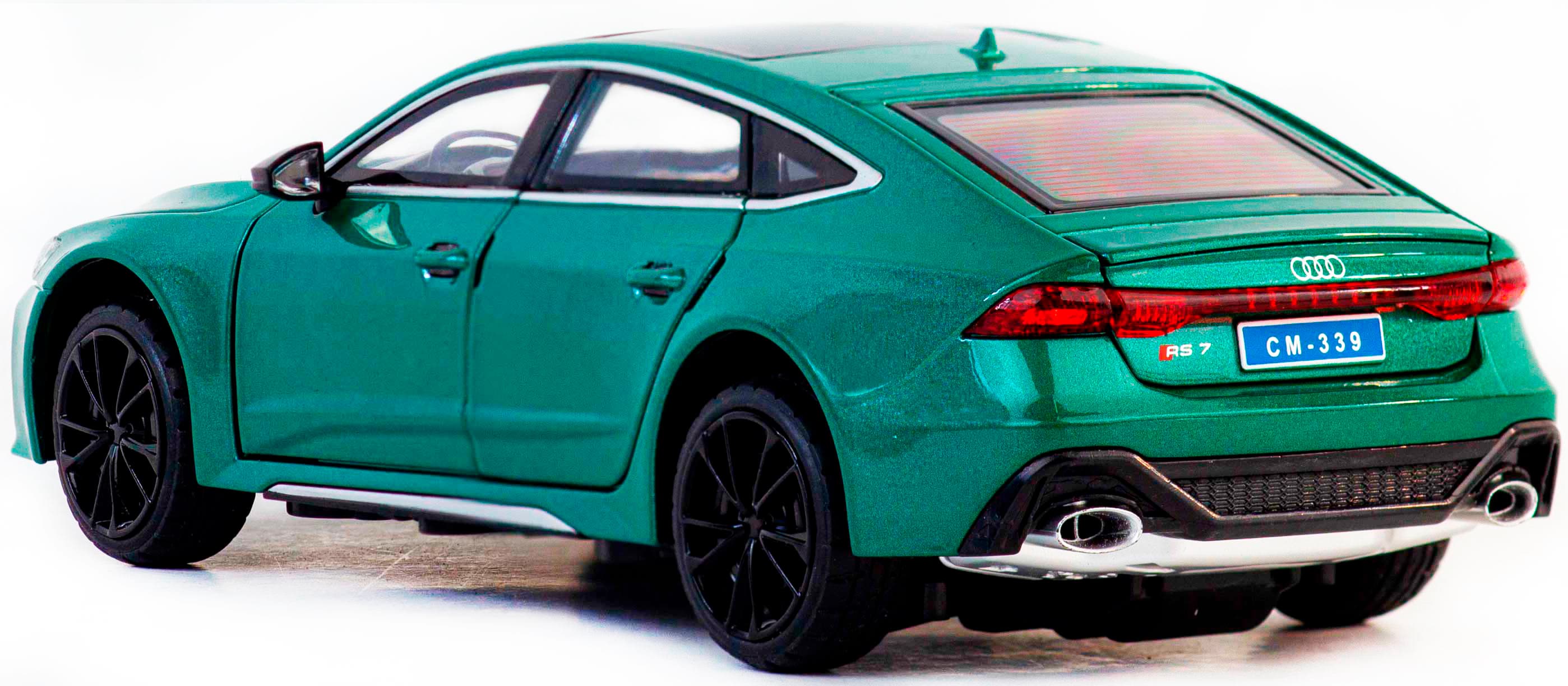 Металлическая машинка ChiMei Model 1:24 «Audi RS7» CM340, 21 см., инерционная, свет, звук / Зеленый