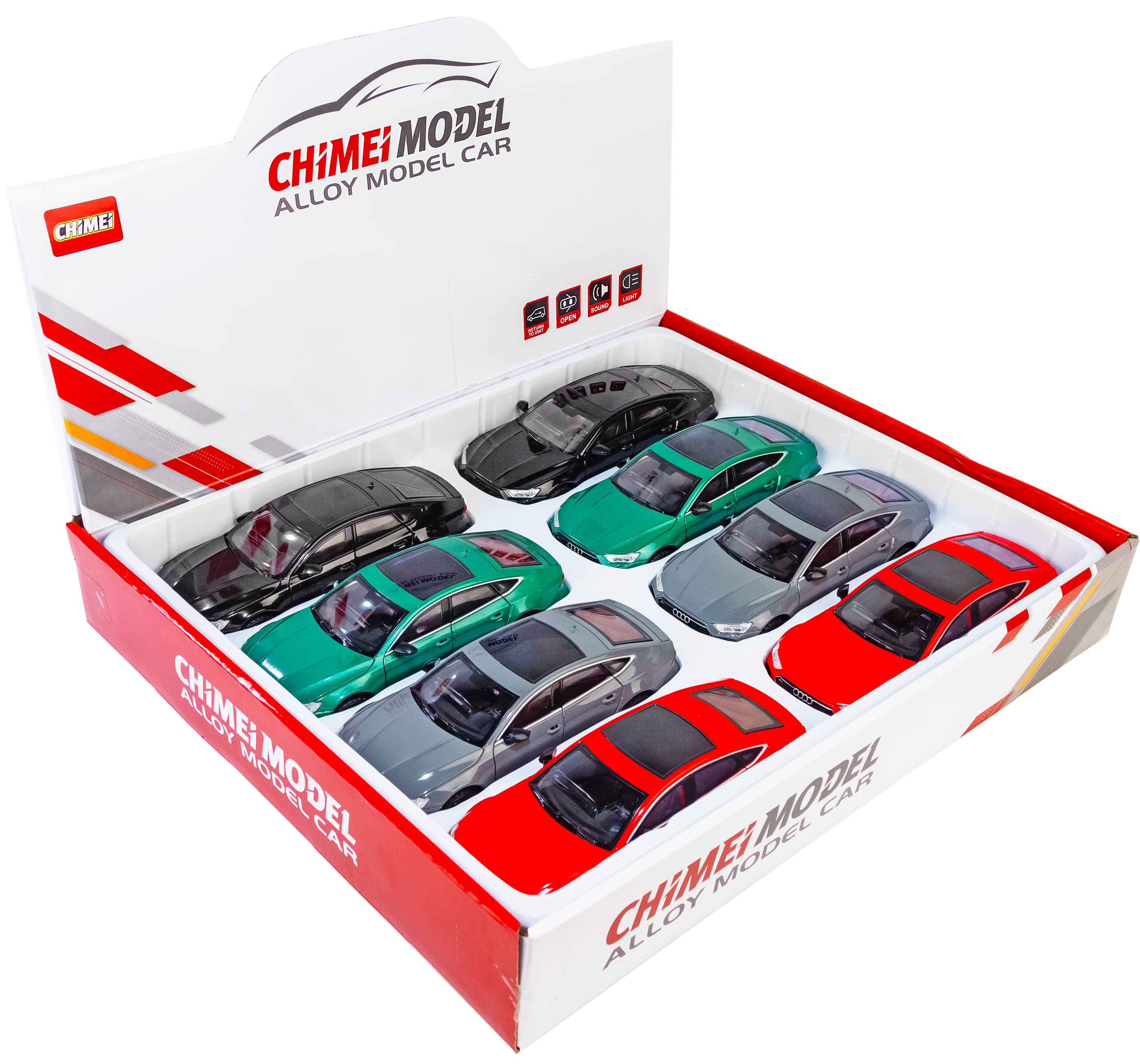 Металлическая машинка ChiMei Model 1:24 «Audi RS7» CM340, 21 см., инерционная, свет, звук / Зеленый