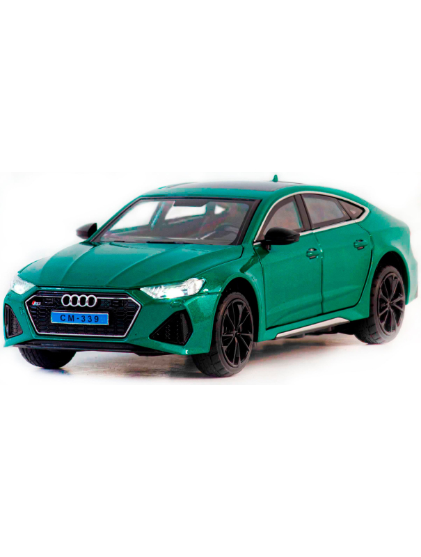 Металлическая машинка ChiMei Model 1:24 «Audi RS7» CM340, 21 см., инерционная, свет, звук / Зеленый