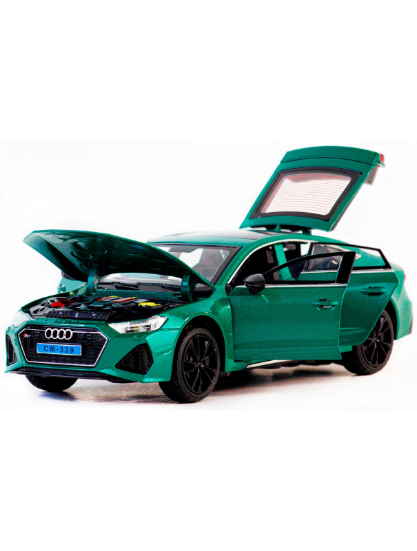 Металлическая машинка ChiMei Model 1:24 «Audi RS7» CM340, 21 см., инерционная, свет, звук / Зеленый