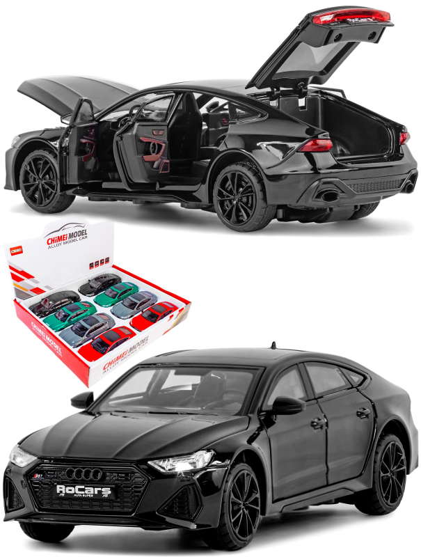 Металлическая машинка ChiMei Model 1:24 «Audi RS7» CM340, 21 см., инерционная, свет, звук / Черный