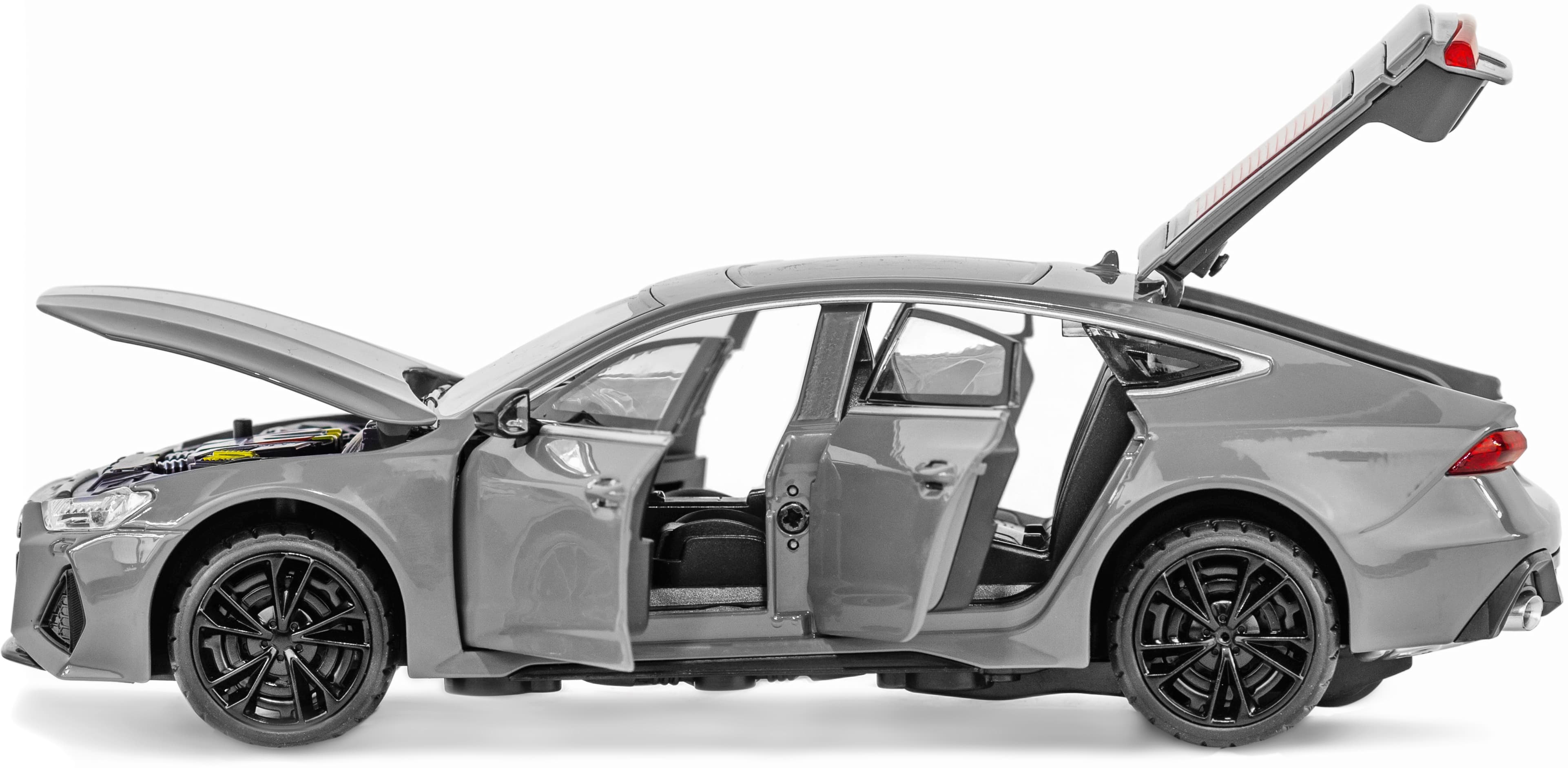 Металлическая машинка ChiMei Model 1:24 «Audi RS7» CM340, 21 см., инерционная, свет, звук / Серый