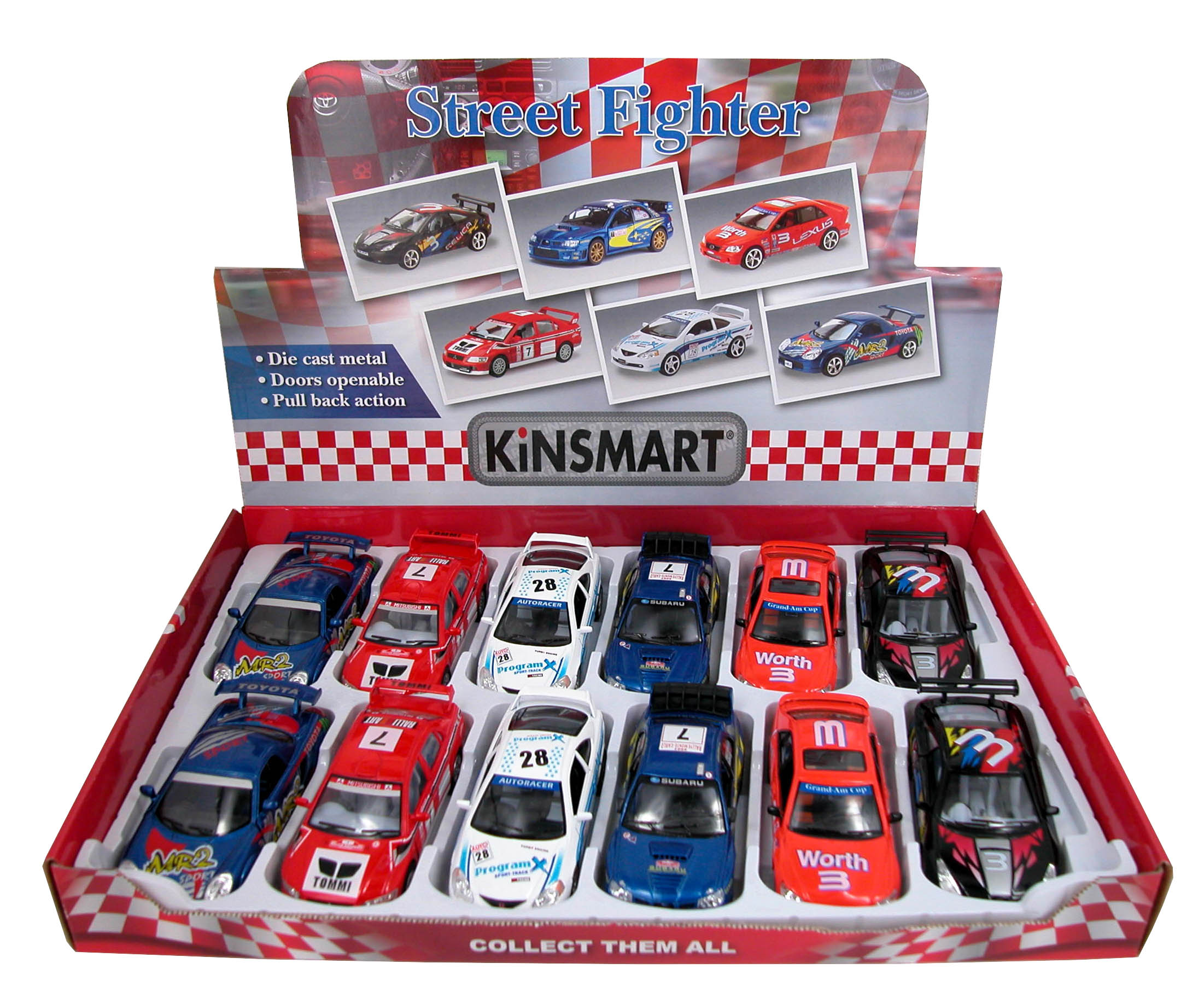 Металлическая машинка Kinsmart 1:32-1:36 «Гоночный автомобиль Street Fighter», KT5072D инерицонная / Красный