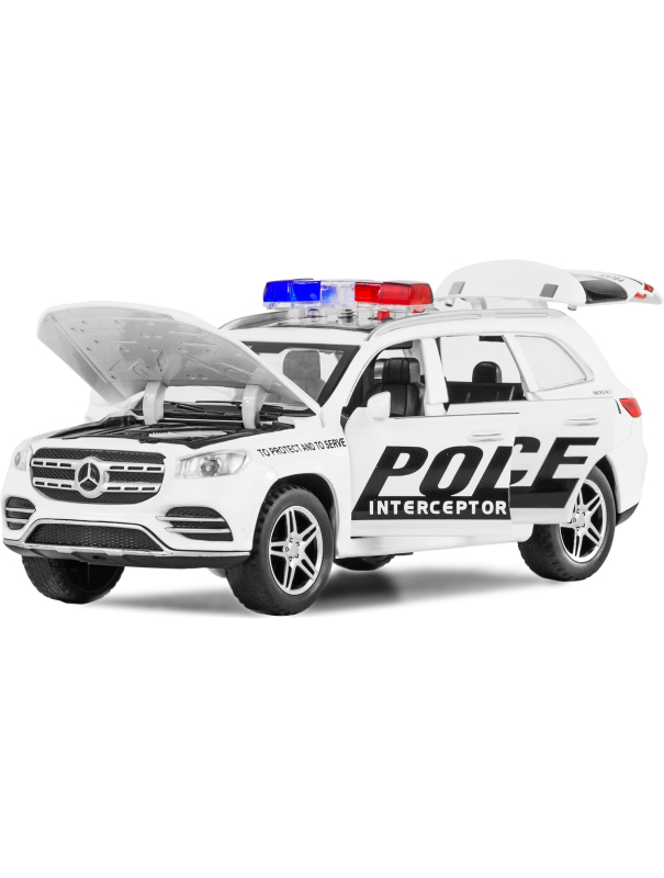 Металлическая машинка ChiMei Model 1:32 «Mercedes-Benz GLS 580: Полиция» CM314-1, 16.5 см., инерционная, свет, звук / Белый