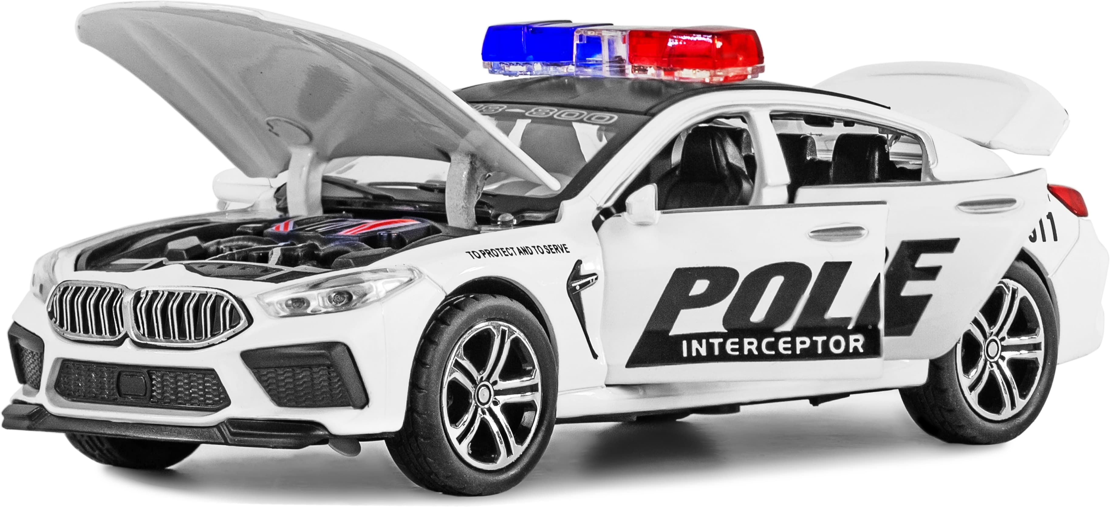 Машина металлическая ChiMei Model 1:32 «BMW M8: Полиция» 16 cм. CM318, инерционная, свет, звук / Белый