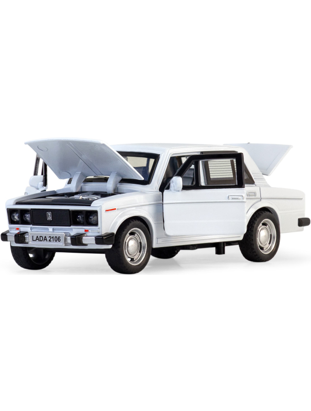 Машинка металлическая Wanbao 1:32 «ВАЗ-2106 Жигули» 611AD, 15 см., инерционная, звук, свет / Белый