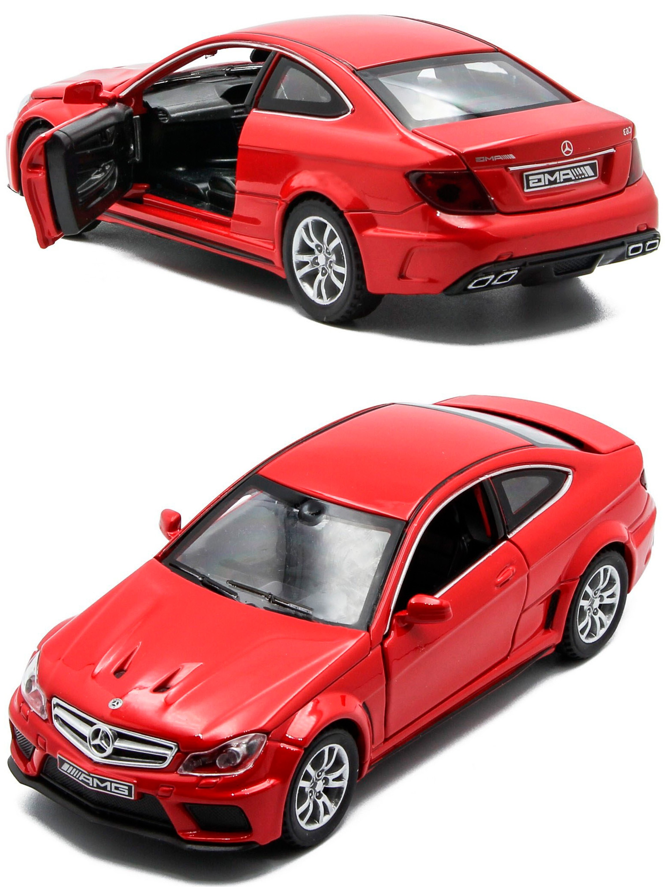 Металлическая машинка Die Cast  1:32 «Mercedes-Benz C63 AMG Coupe Black Series» 15 см., А32251, свет, звук, инерционная / Красный