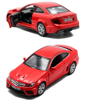 Металлическая машинка Die Cast  1:32 «Mercedes-Benz C63 AMG Coupe Black Series» 15 см., А32251, свет, звук, инерционная / Красный