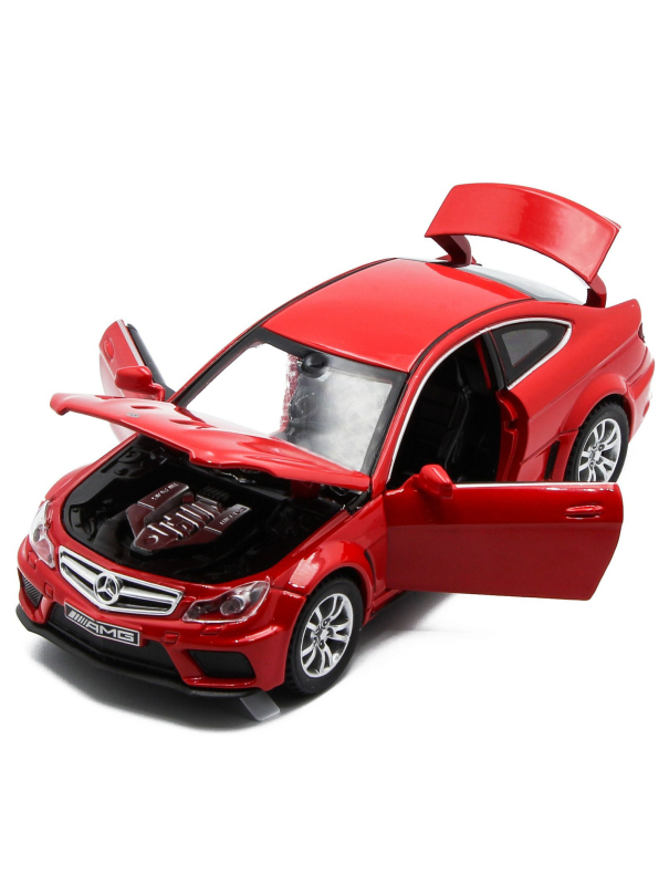 Металлическая машинка Die Cast  1:32 «Mercedes-Benz C63 AMG Coupe Black Series» 15 см., А32251, свет, звук, инерционная / Красный