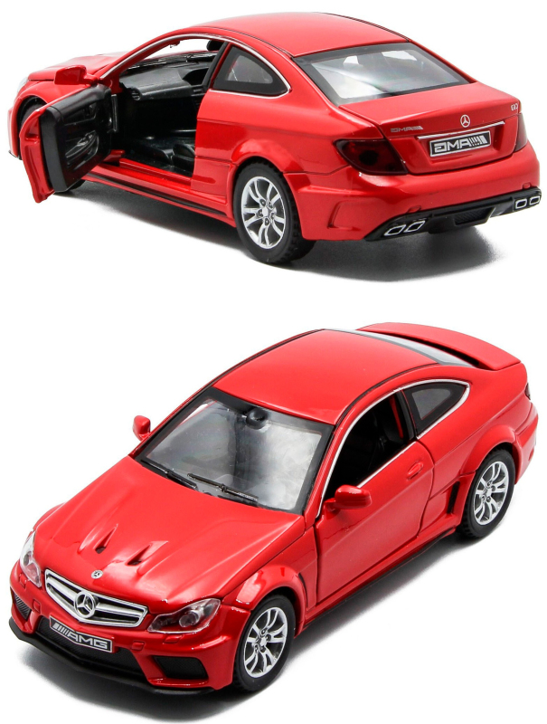 Металлическая машинка Die Cast  1:32 «Mercedes-Benz C63 AMG Coupe Black Series» 15 см., А32251, свет, звук, инерционная / Красный