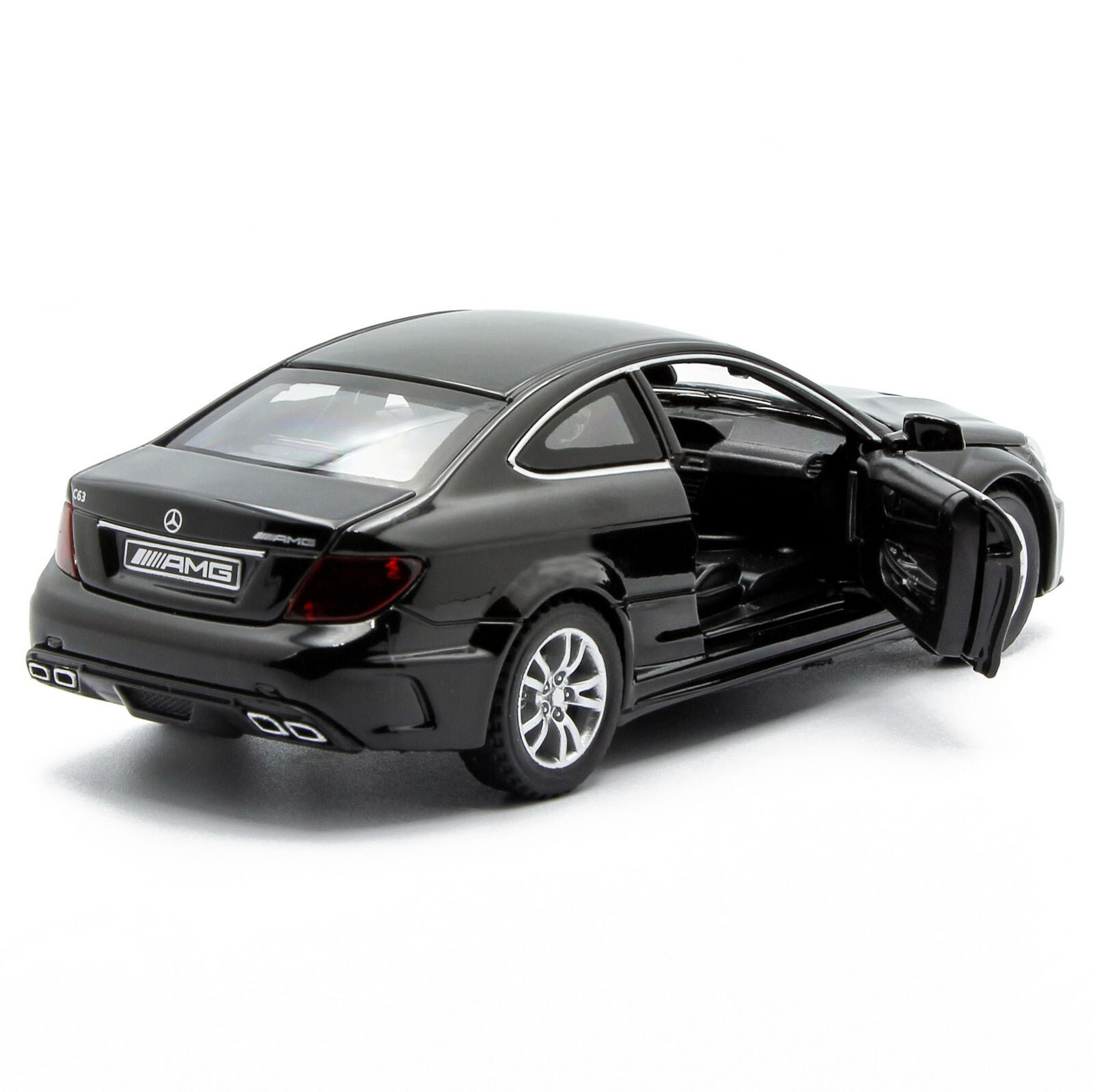 Металлическая машинка Die Cast  1:32 «Mercedes-Benz C63 AMG Coupe Black Series» 15 см., А32251, свет, звук, инерционная / Черный