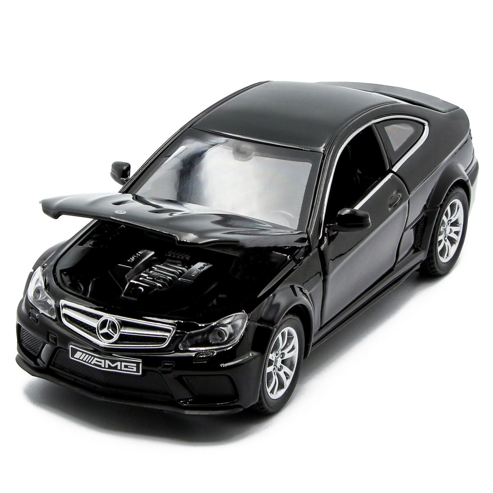 Металлическая машинка Die Cast  1:32 «Mercedes-Benz C63 AMG Coupe Black Series» 15 см., А32251, свет, звук, инерционная / Черный