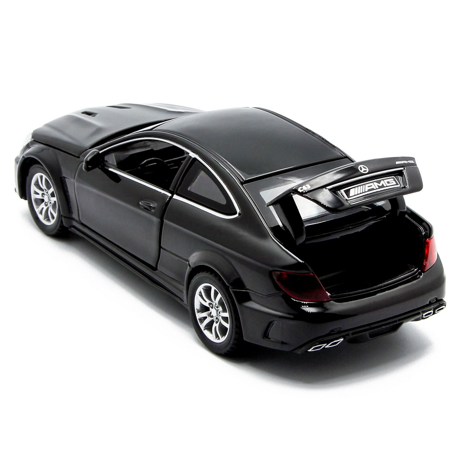 Металлическая машинка Die Cast  1:32 «Mercedes-Benz C63 AMG Coupe Black Series» 15 см., А32251, свет, звук, инерционная / Черный