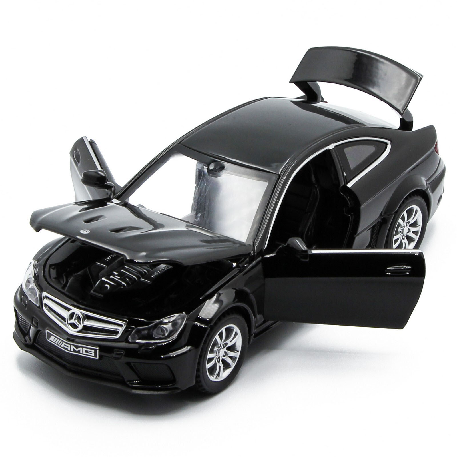 Металлическая машинка Die Cast  1:32 «Mercedes-Benz C63 AMG Coupe Black Series» 15 см., А32251, свет, звук, инерционная / Черный